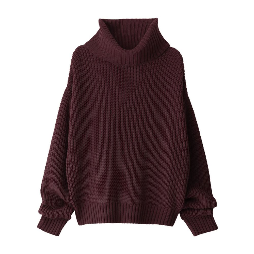 日本 GRL - 超寬鬆高領針織毛衣-波爾多紫