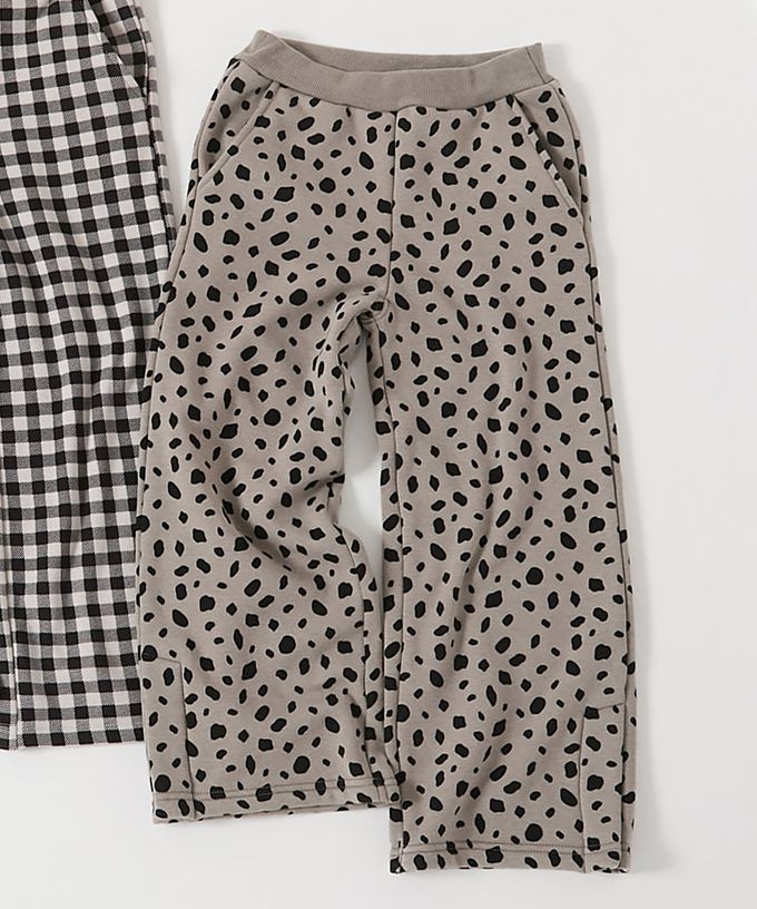 日本 devirock - RICH WARM 保暖裏毛寬褲-豹紋-灰杏