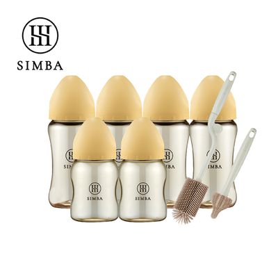 Simba 小獅王辛巴 - 省力洗瓶！蘊蜜鉑金PPSU寬口奶瓶極淨組-新生適用-旦黃