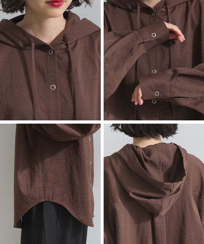 日本 ELENCARE DUE - 復古風磨毛寬版連帽長袖襯衫-咖啡