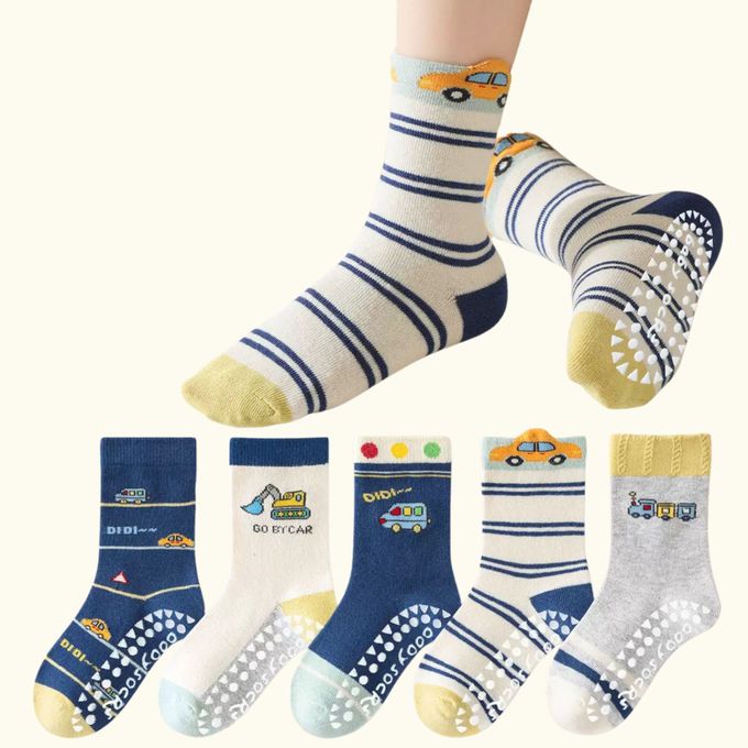 車車紅綠燈防滑點膠中筒棉襪