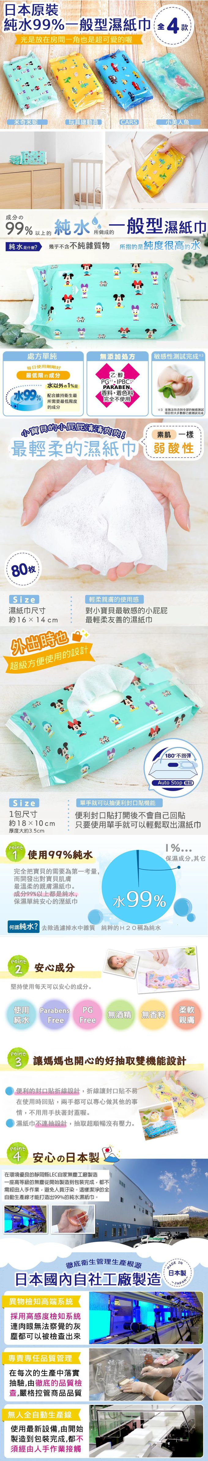 日本 LEC - 迪士尼純水99%濕紙巾-米奇米妮-12包入箱購組-80抽X12包入