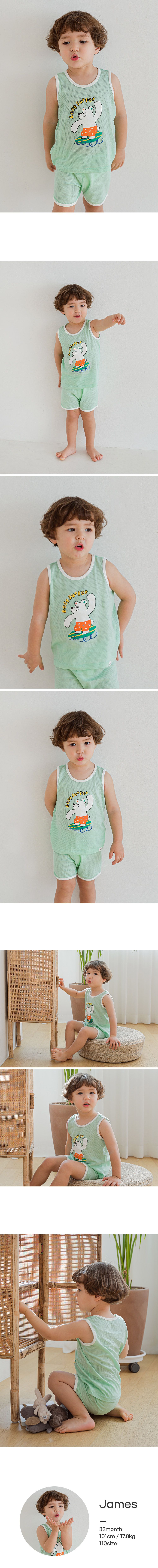 韓國 Cordi-i - 無螢光棉透氣洞洞無袖家居服-衝浪大熊