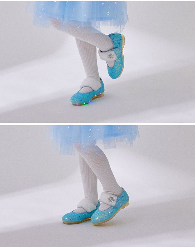 韓國 OZKIZ - (LED)冰雪女王毛絨矮跟皮鞋-天空藍