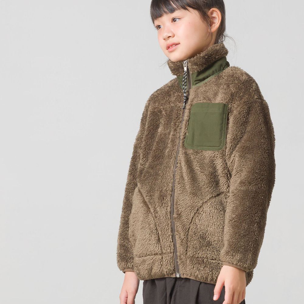 日本 OMNES - (兒童)毛絨絨拼接立領保暖外套-咖啡