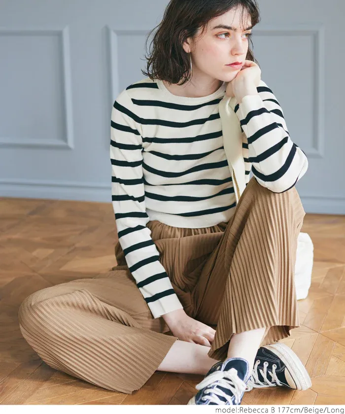 日本 COCA - [可剪裁] 羅紋彈性垂墜寬褲-黑