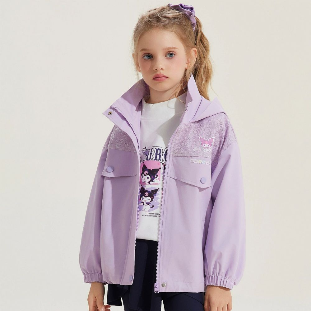 蕾絲亮片拼接連帽外套-卡通人物酷洛米-粉紫