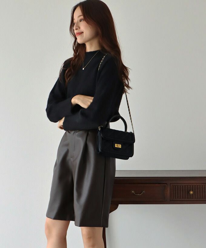 日本 BLUE EAST - 定番時尚簡約皮褲-可可棕