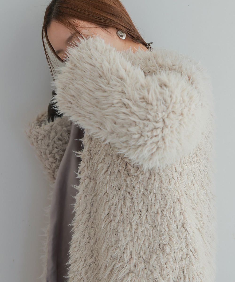 日本 Bab - 蓬鬆存在感絨毛開襟外套-淺粉紅