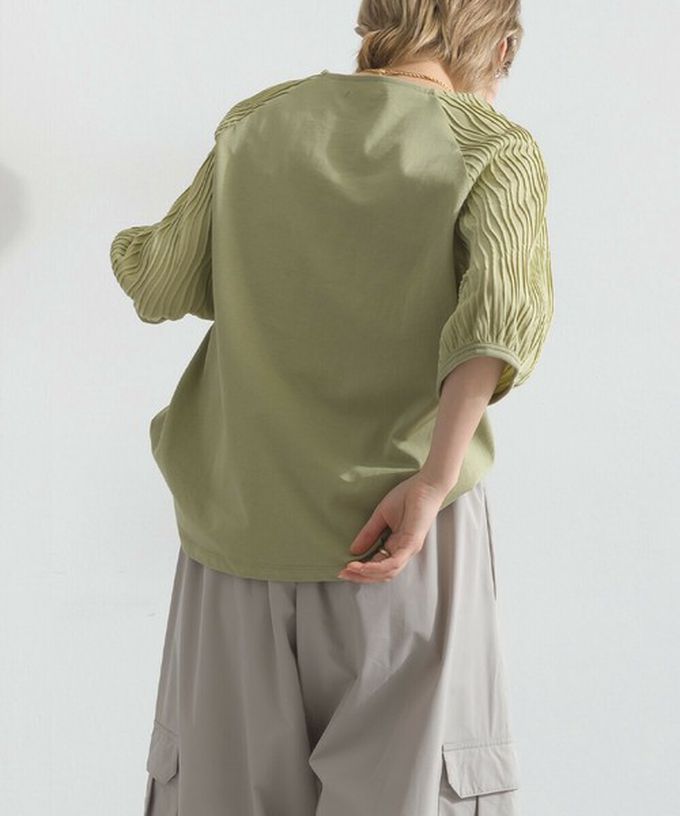 日本 le colis - 優雅立體感波浪五分袖上衣-黑