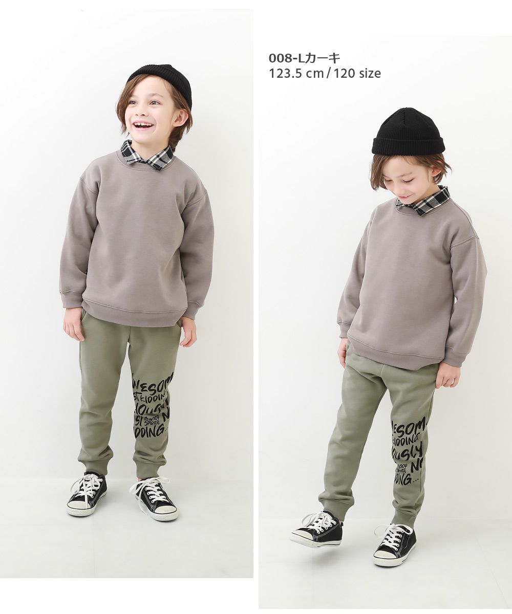 日本 devirock - 裏毛舒適酷帥印花運動褲-直式標語-深卡其