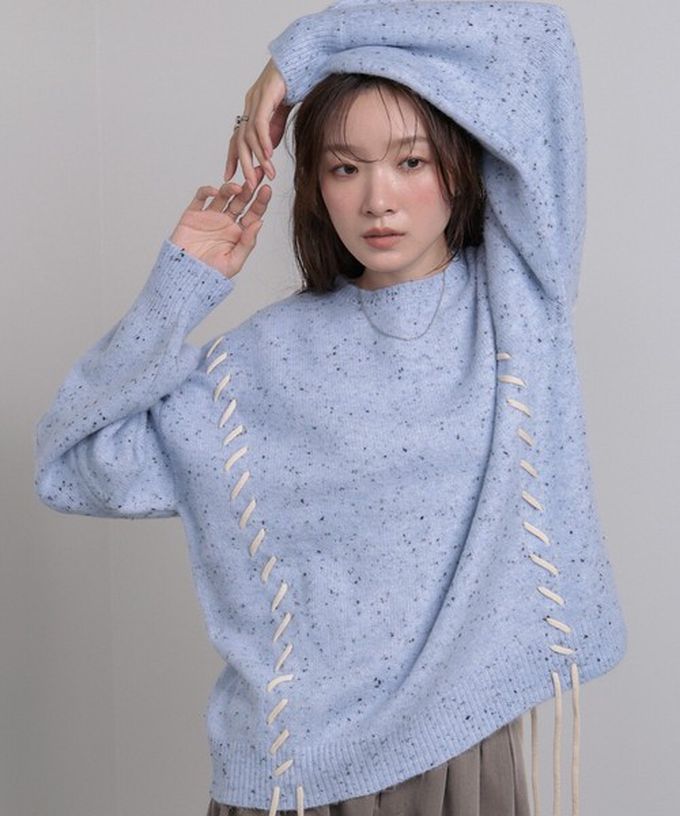 日本 Bab - 可可碎片感率性縫線針織上衣-灰白