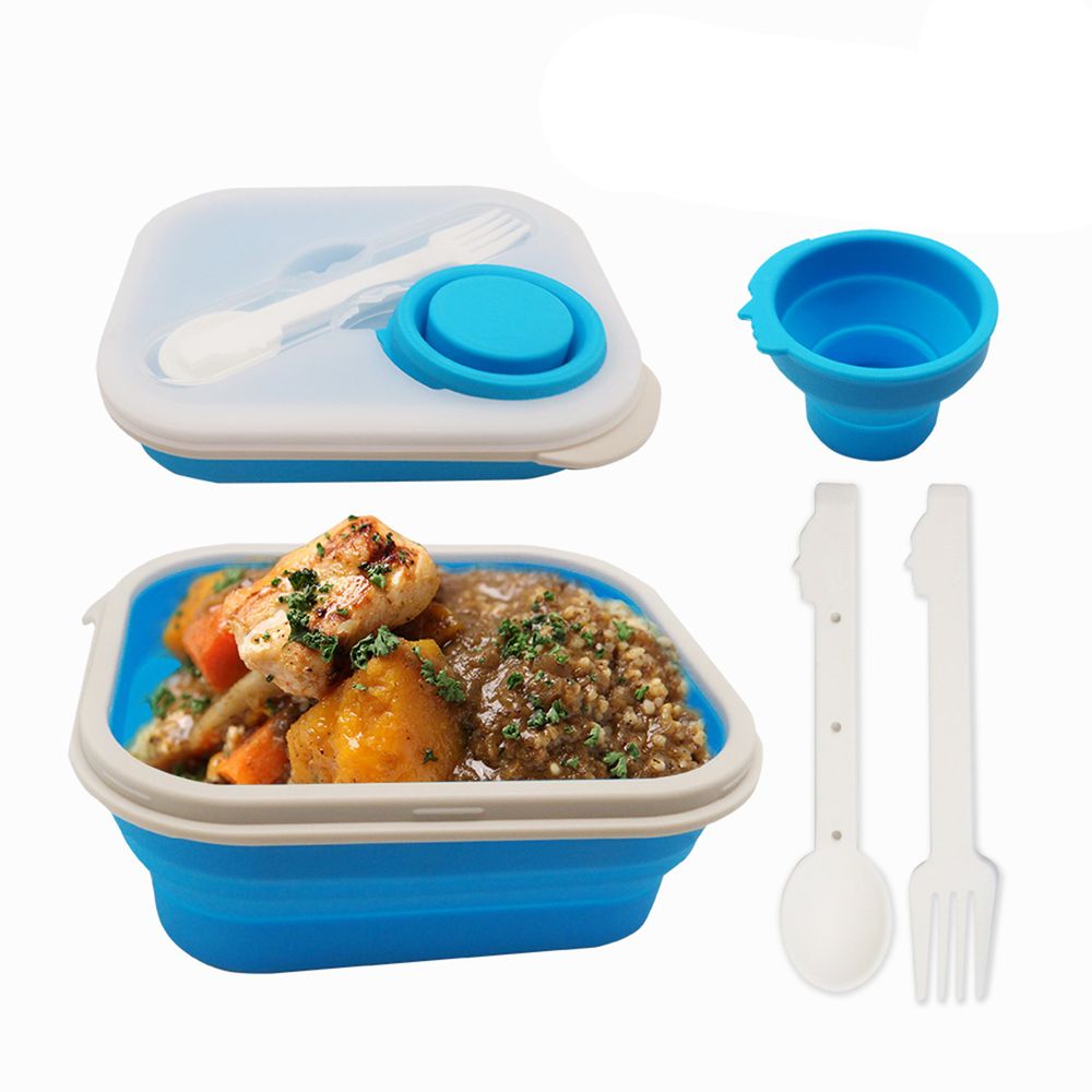 iGimmick - 矽膠折疊餐盒組 (附餐具組)-藍色-17.5X14.5X7CM