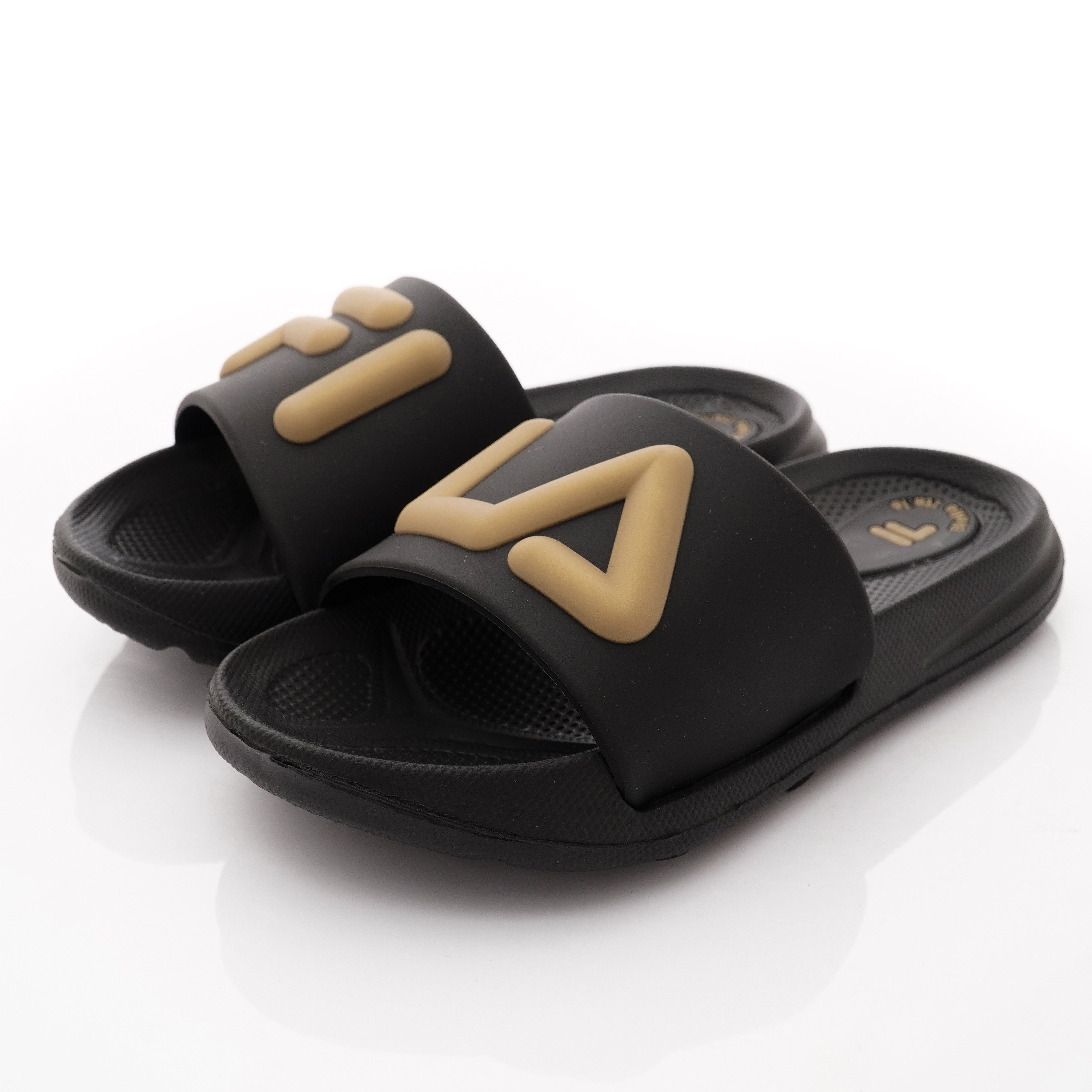 FILA - LOGO拖鞋款(中小童段)-黑金