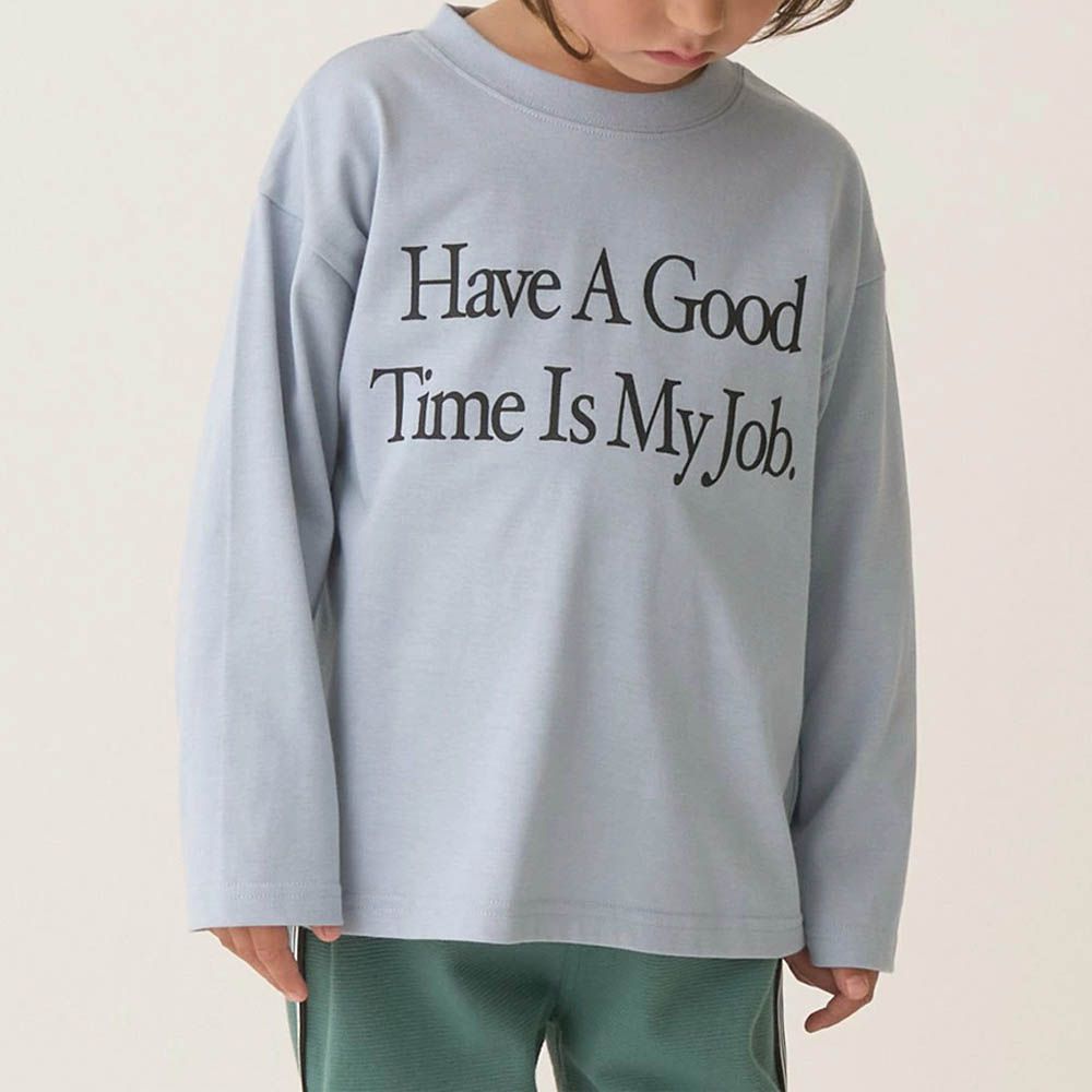 天天穿速乾耐水洗印花長袖上衣-淺灰藍