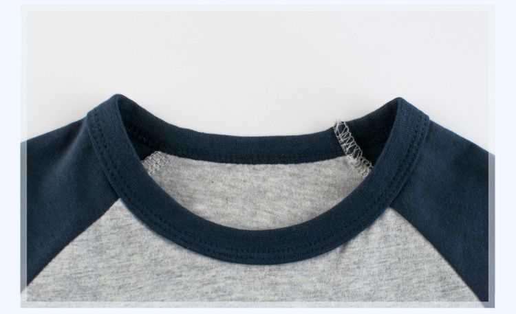 純棉短袖上衣-袖子條紋款-灰+深藍