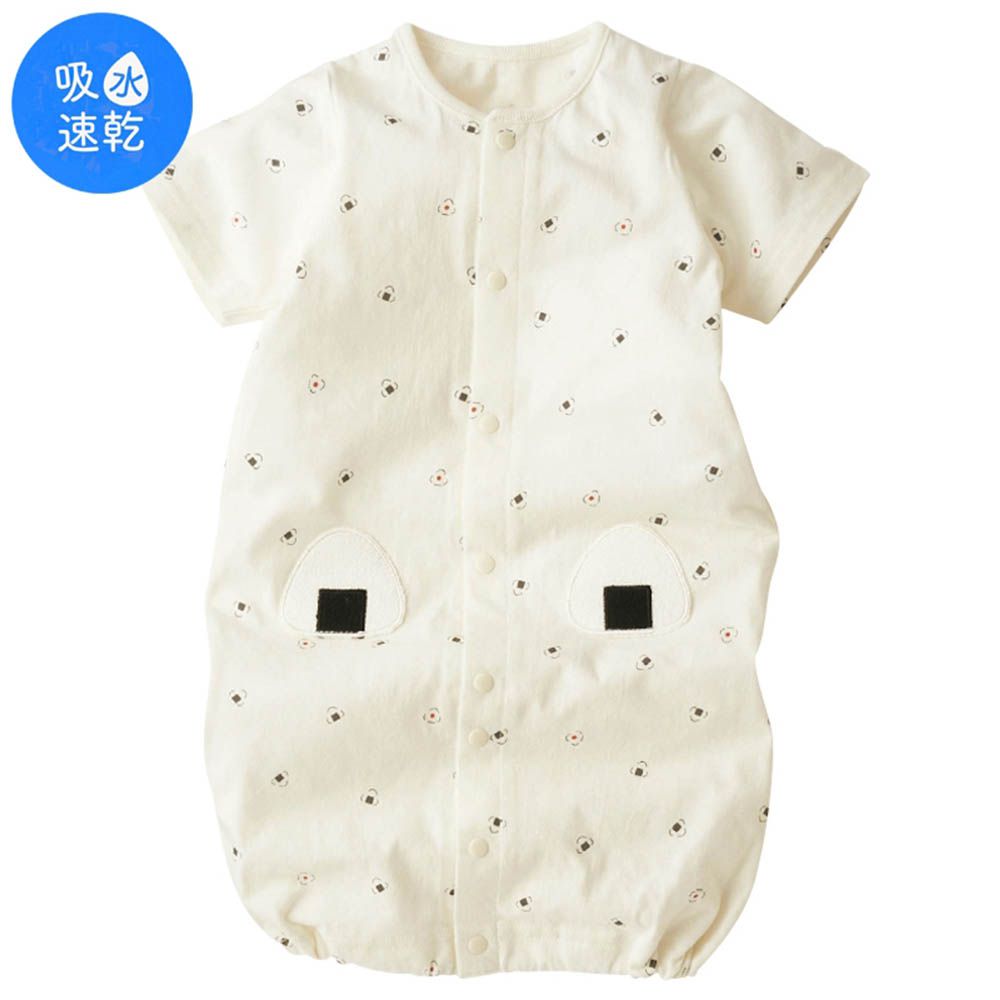 新生兒短袖連身衣-滿版印花吸水速乾-米白色 (50~60cm)
