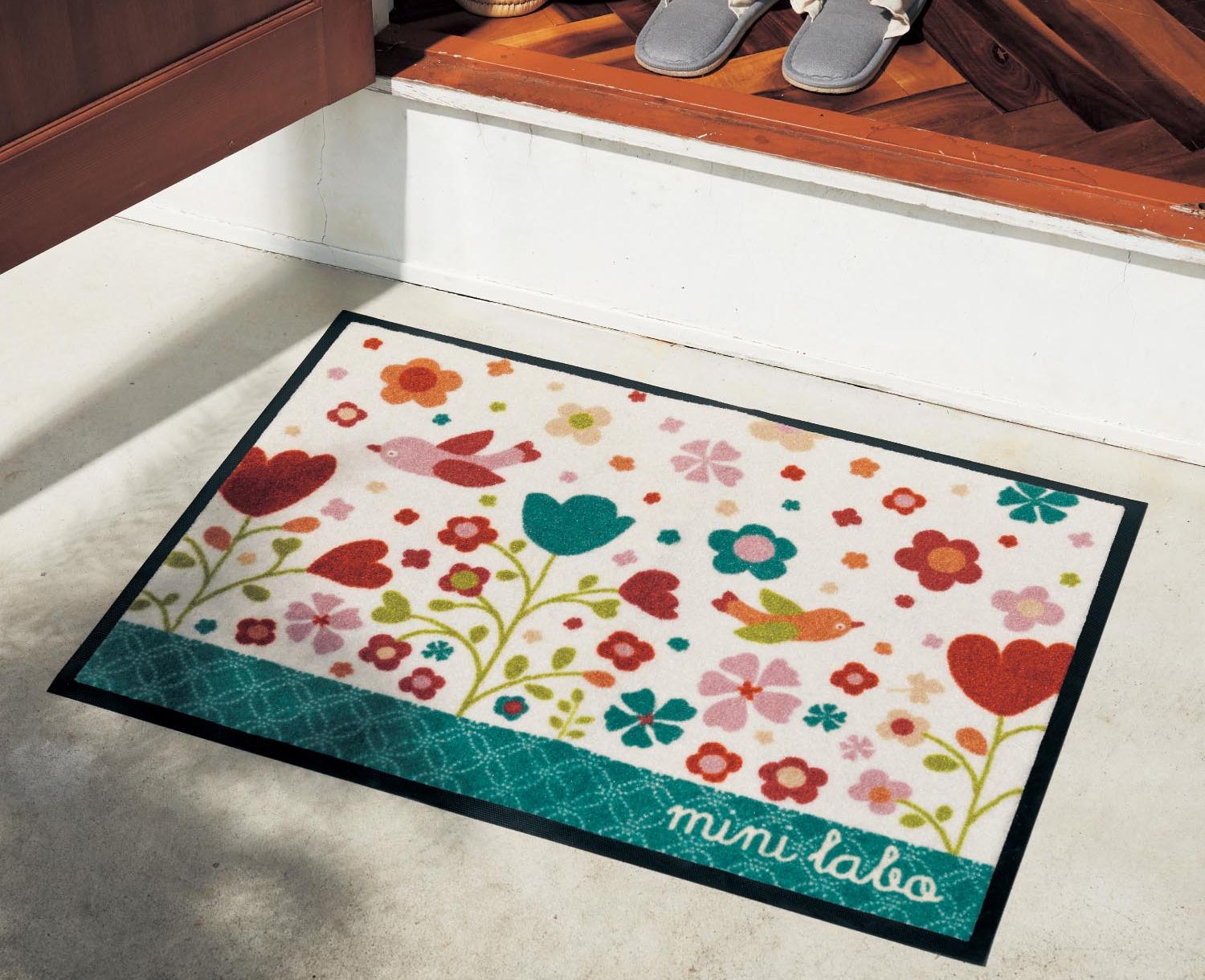 日本千趣會 - mini labo 去泥污腳踏墊-法蘭西花朵-藍綠