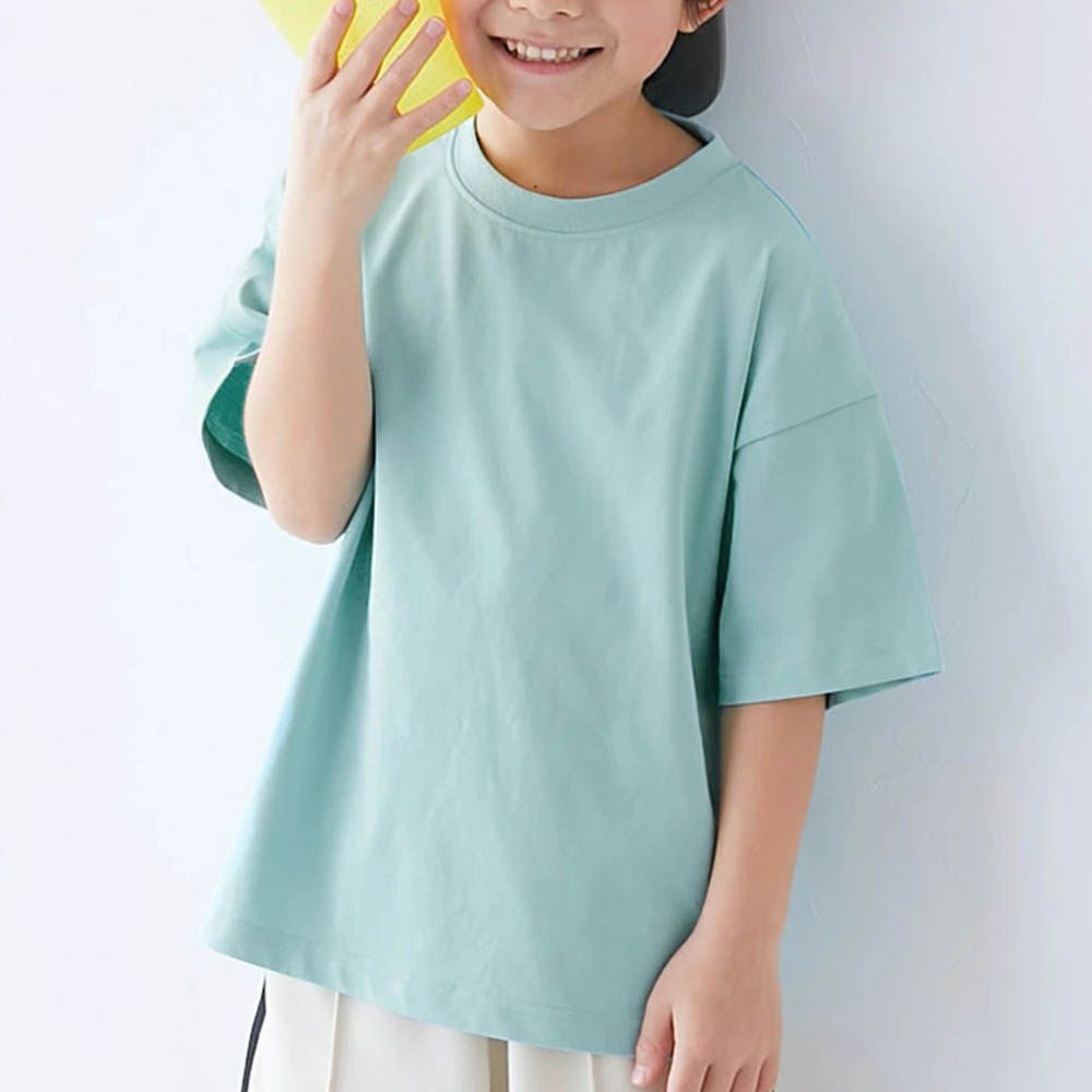 接觸涼感 落肩廓形素色短袖上衣-薄荷綠