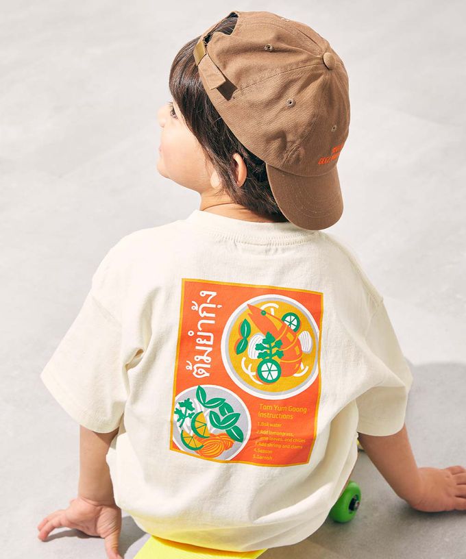 日本 devirock - 100%棉 世界美食印花短袖上衣-中華風-白