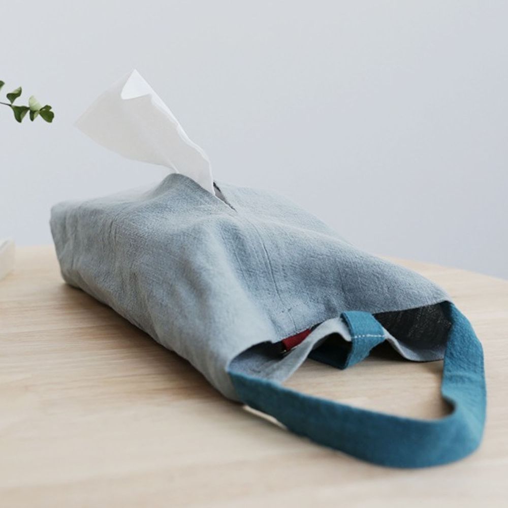 簡約日系棉麻掛式衛生紙套-淺藍色