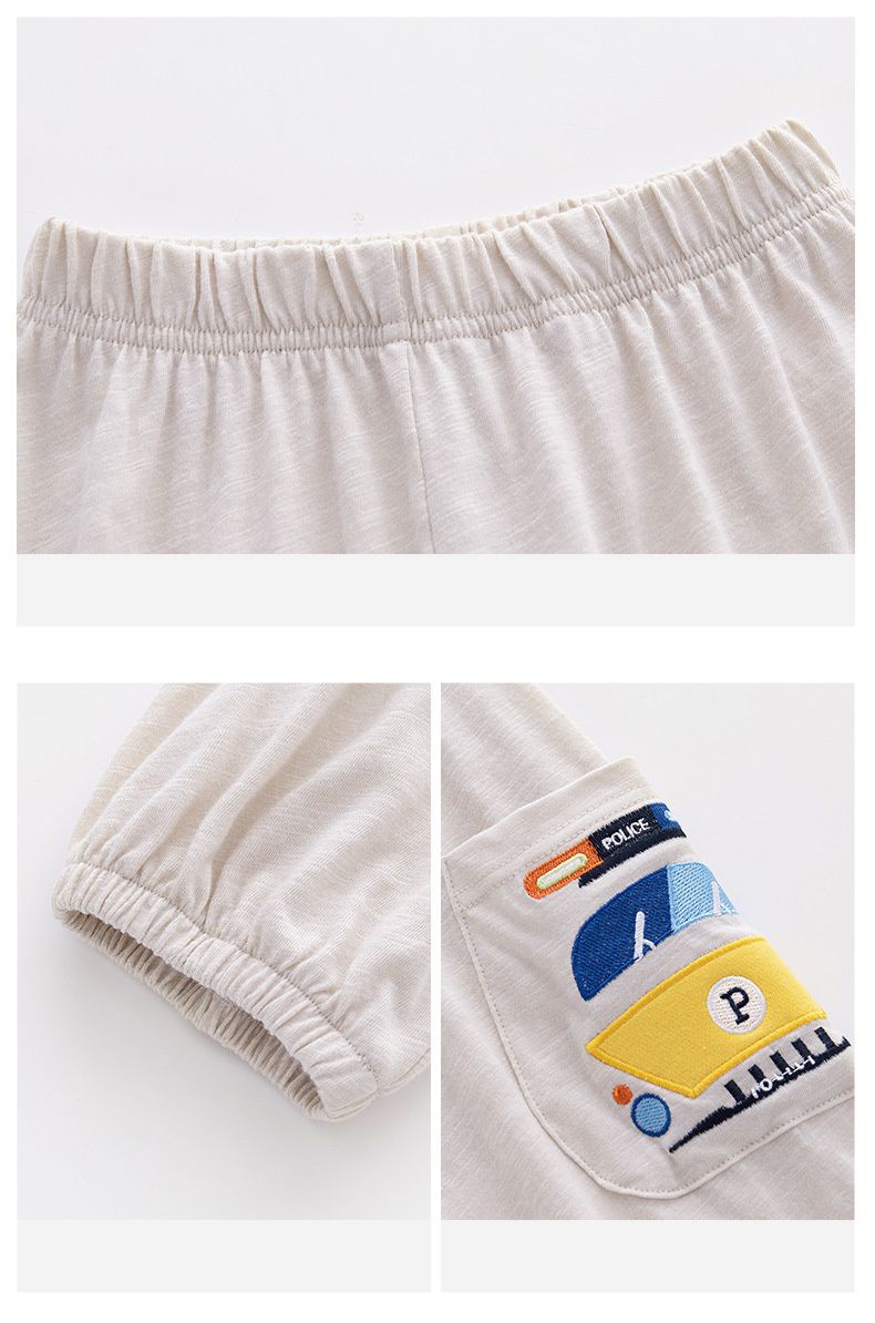 純棉束口長褲/防蚊褲-車車-杏色