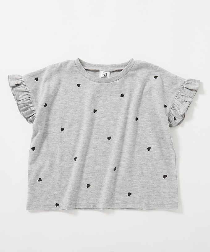 日本 devirock - 小愛心飄逸荷葉短袖上衣-白x紅