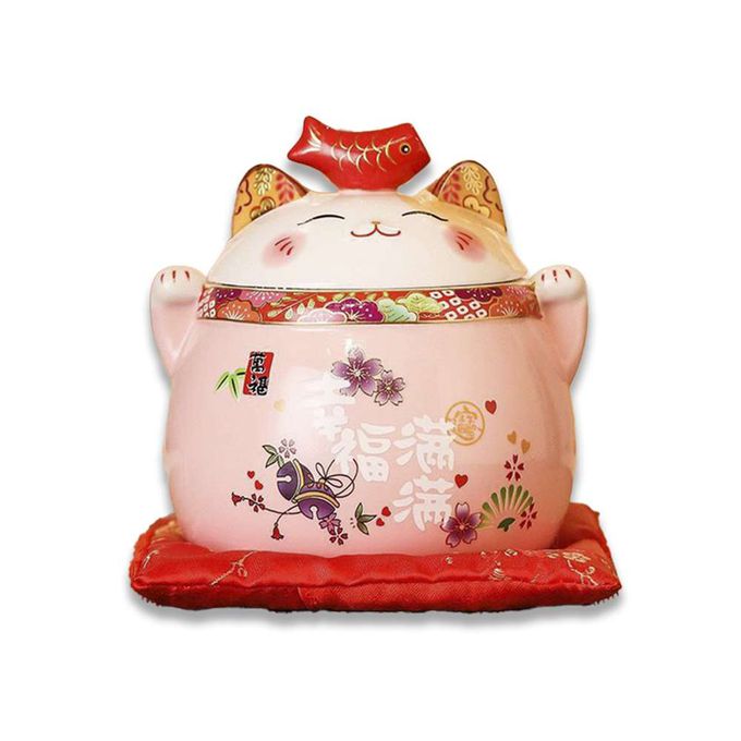 MODACore 摩達客 - ◉春節開運◉開運超招財貓密封罐糖果盒擺飾_四色可選(贈坐墊)/聚寶盆收納好物-粉色