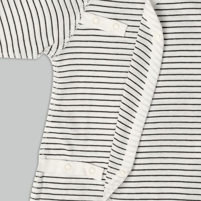 akachan honpo - 長袖新生兒內衣6件組-按扣款 橫紋-米白色 (50~60cm)