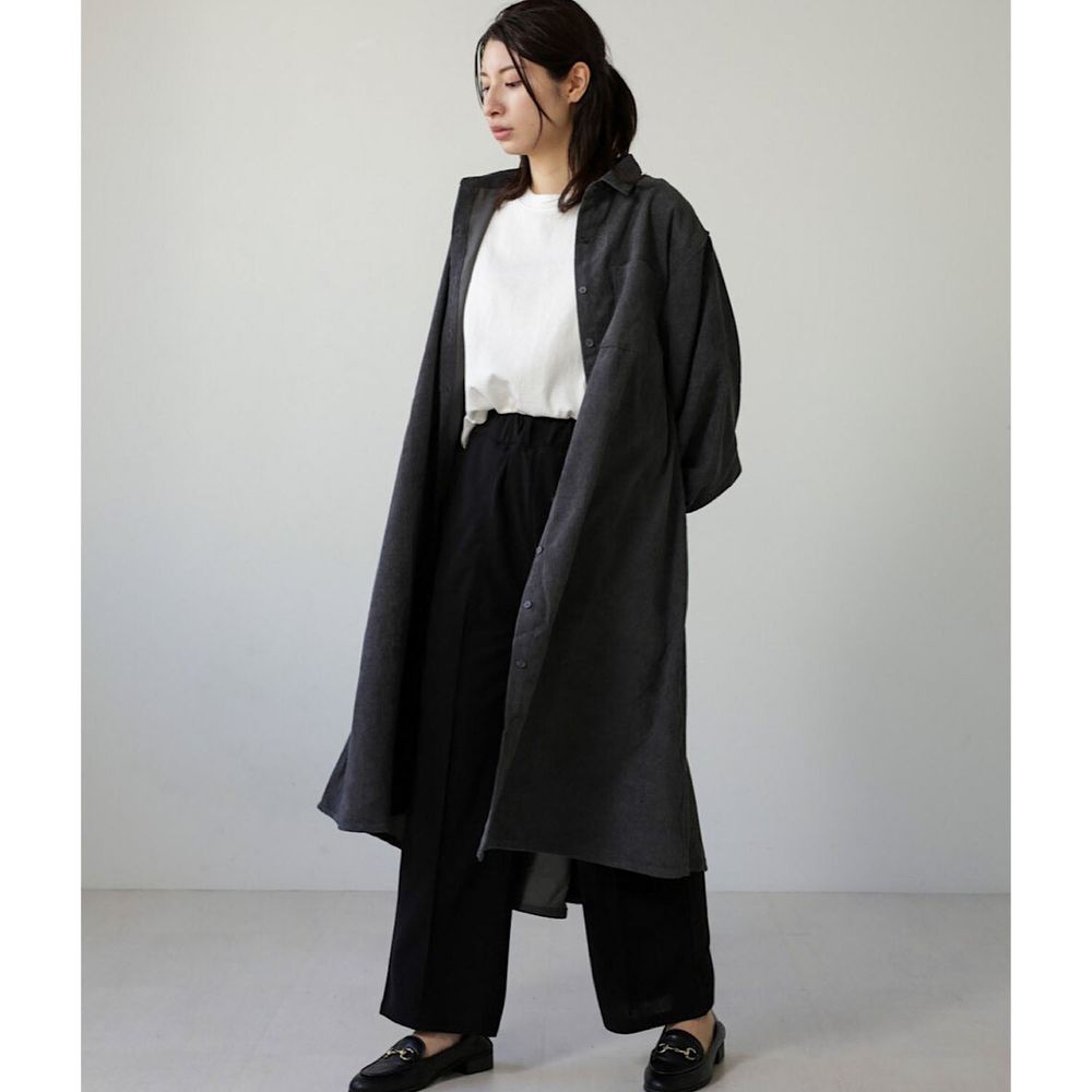 日本 Bou Jeloud - 復古燈芯絨寬鬆長袖襯衫洋裝/外套-黑灰
