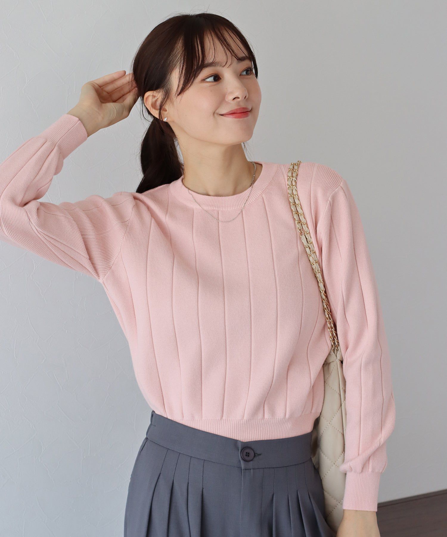 日本 BLUE EAST - 圓領粗羅紋針織上衣-紅