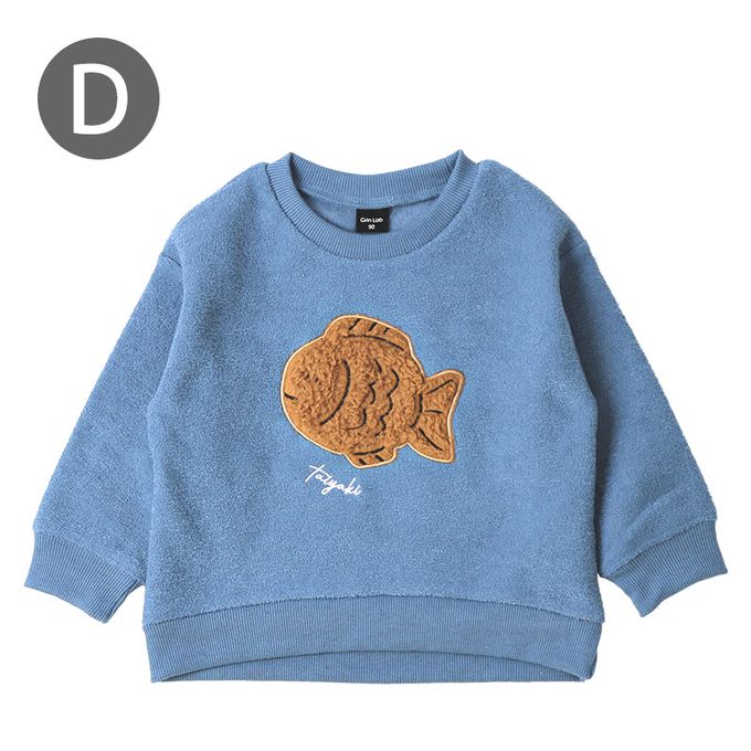 日本 ZOOLAND - 食物刺繡裏起毛長袖上衣-鯛魚燒-灰藍