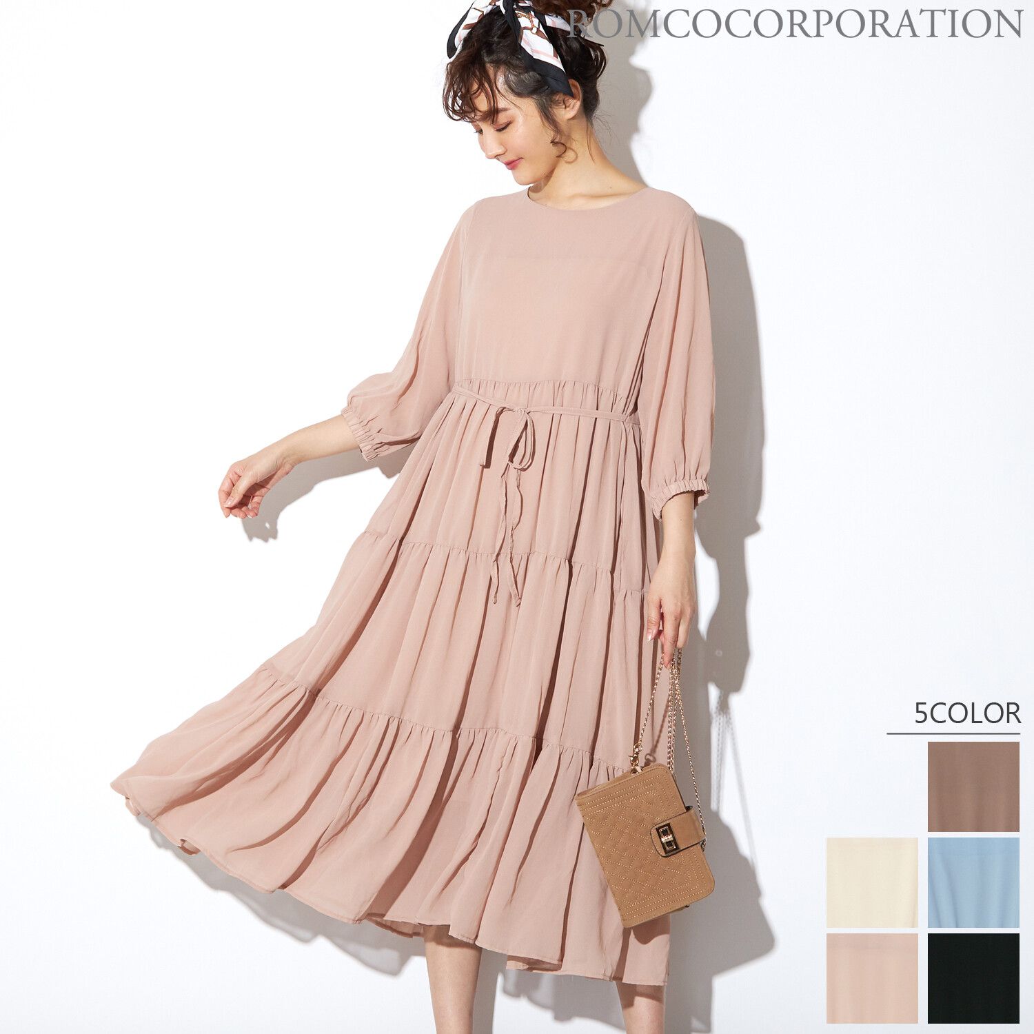 日本女裝代購 - 2way 碎花V領洋裝/罩衫外套-綠 (M(Free size))