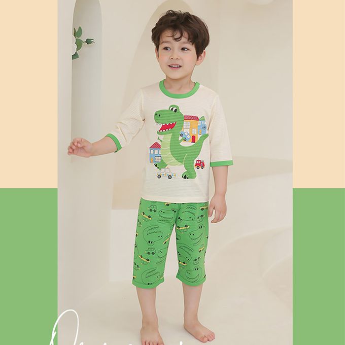 正韓 Puco - 超優質嬰幼兒/兒童七分袖100% 有機純棉家居服/睡衣-暴龍來襲