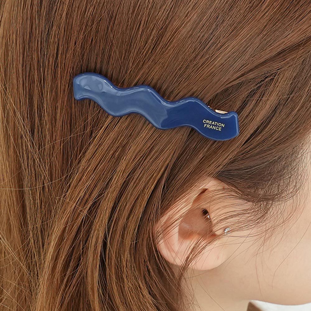 韓國 Soo&Soo - 正韓製CREATION FRANCE波紋造型髮夾-海軍藍