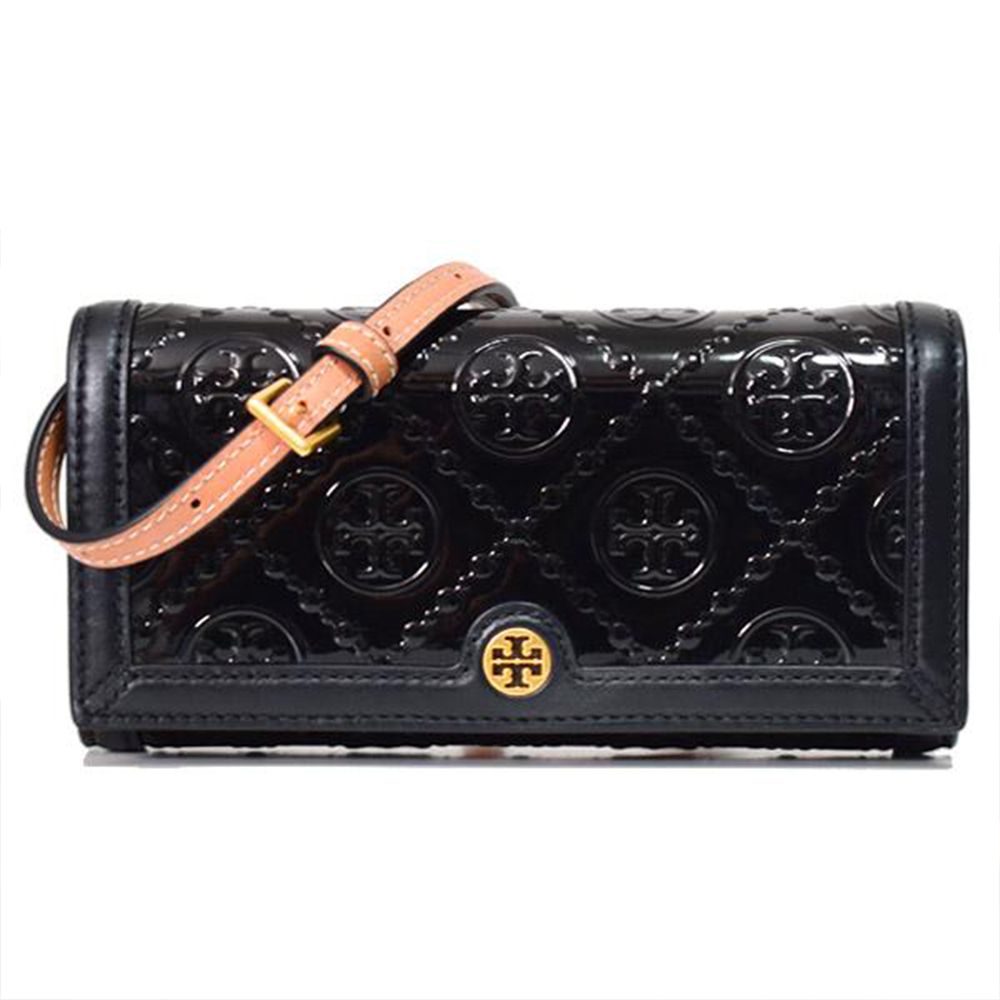 TORY BURCH - WOC翻蓋皮革斜背包 (漆皮黑色)