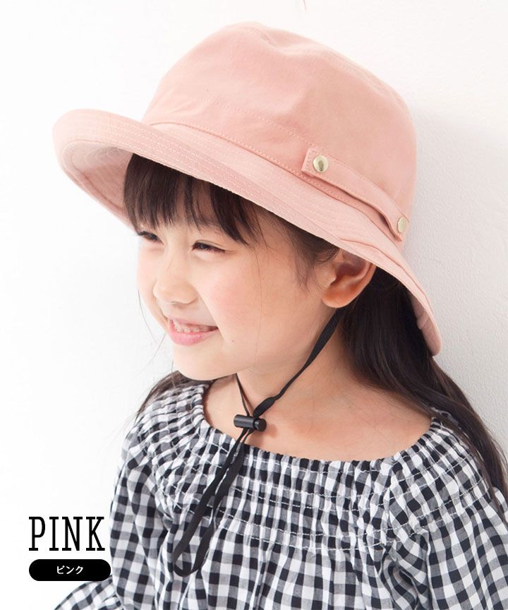 日本 irodori - 【irodori】抗UV可捲收遮陽帽(附防風帽帶)-兒童款-橄欖綠 (54cm)-純棉