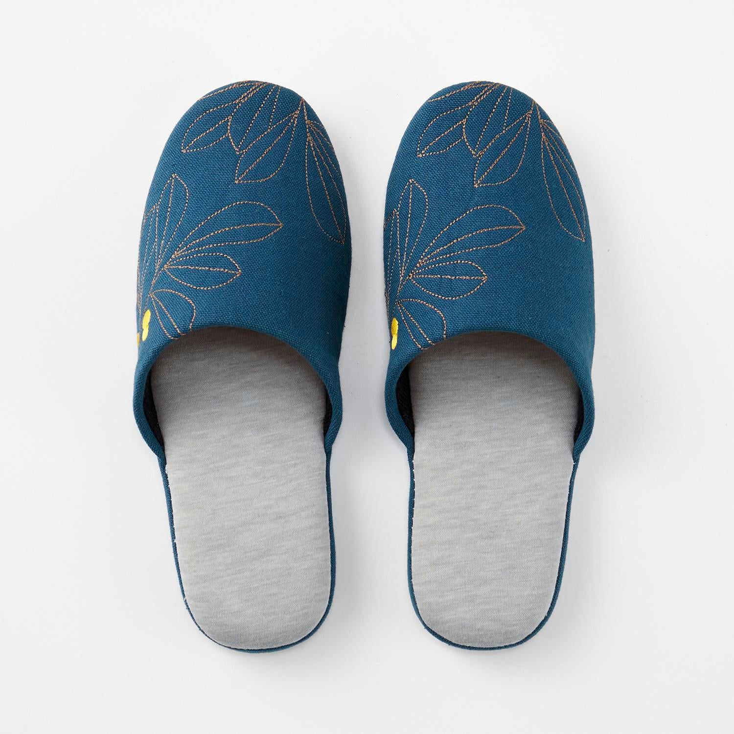 日本千趣會 - 可機洗 刺繡典雅室內拖-自然之樹-深藍