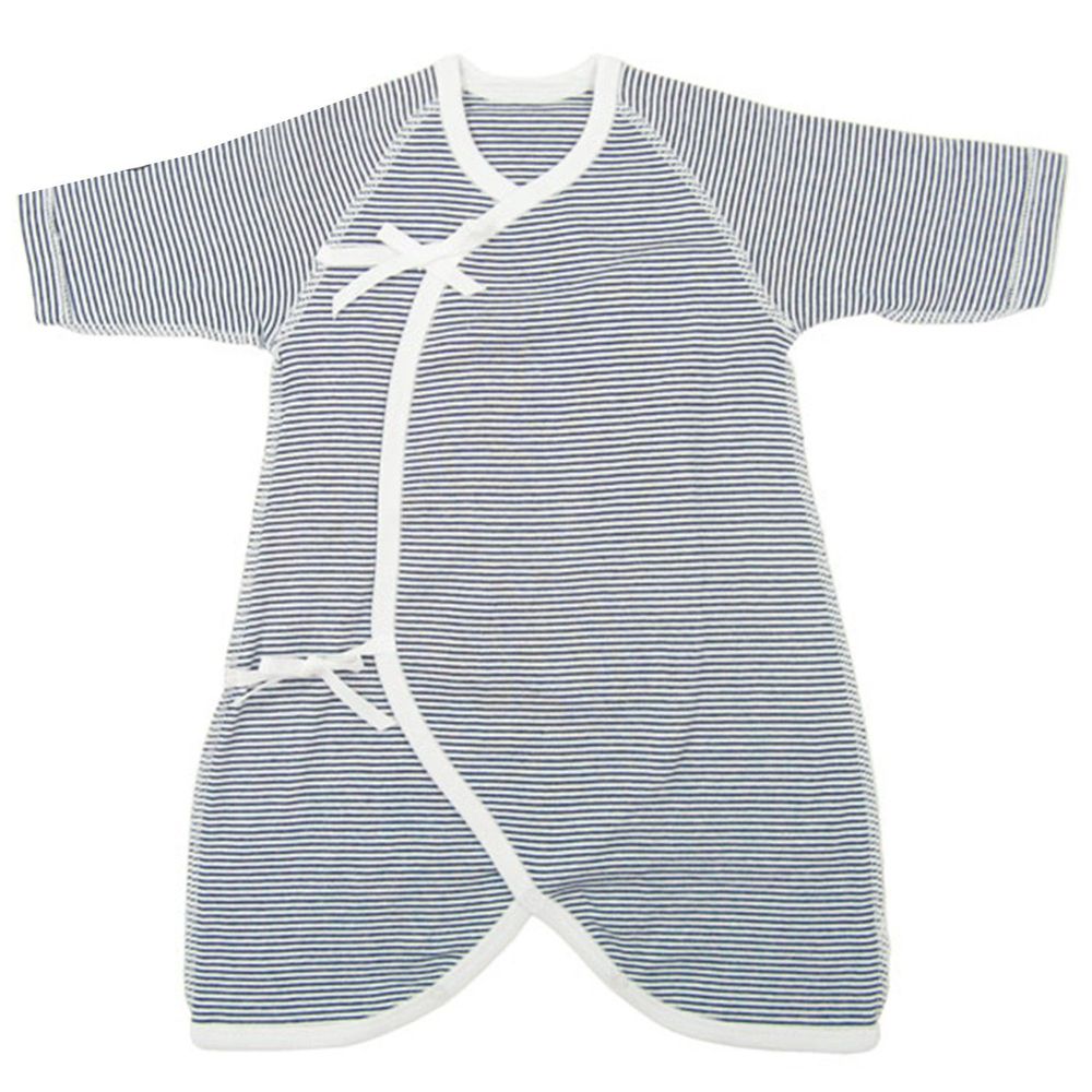 akachan honpo - 新生兒長袖針織橫紋蝴蝶裝-深藍色 (50～60)