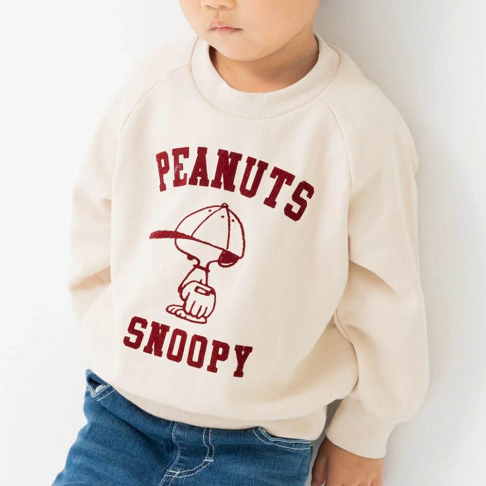 限定聯名 史奴比縮口長袖上衣-戴帽子-奶油杏