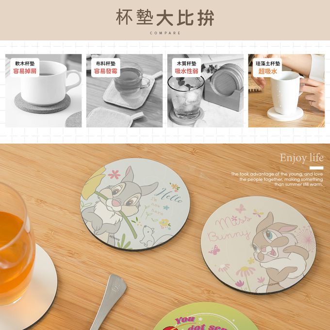 收納王妃 - 迪士尼 Disney 兔子系列【圓形紅花白兔】珪藻土軟式吸水杯墊 吸水墊 台灣製造二入組10X10X0.5cm