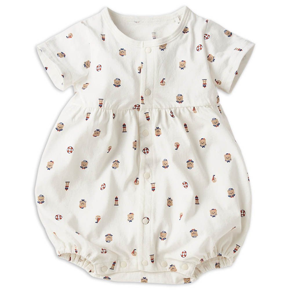 短袖兔裝-滿版印花-米白色