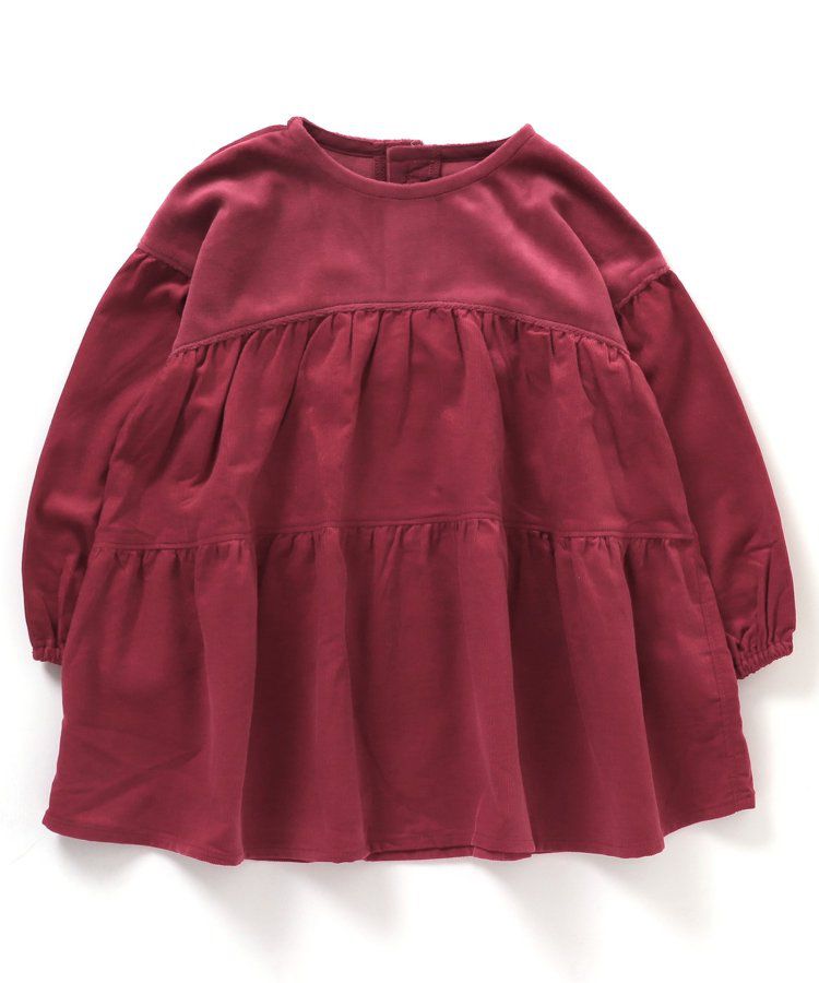 日本 BREEZE - 華美異素材拼接傘狀長袖洋裝-炭黑小花