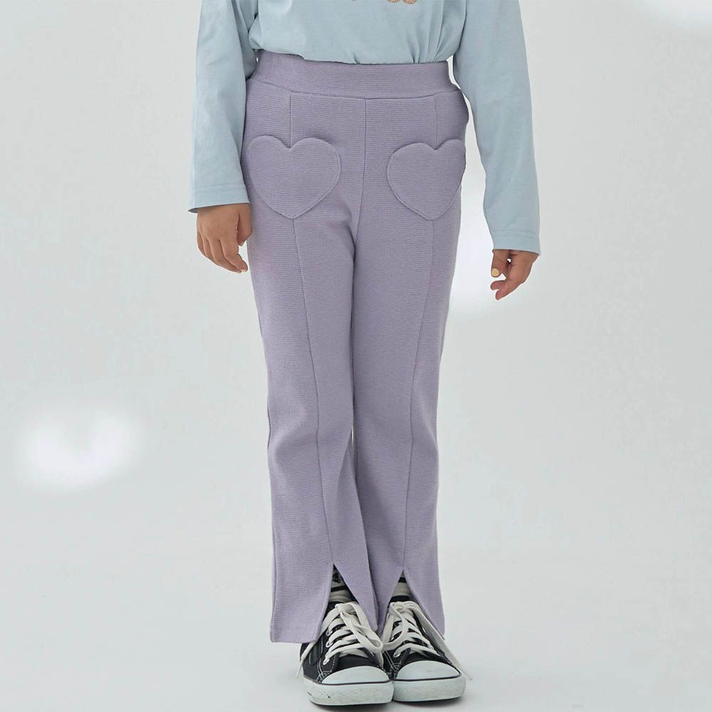 愛心口袋開衩微喇叭長褲-紫