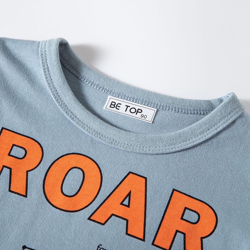 純棉圓領薄長袖上衣-線條暴龍-深藍色