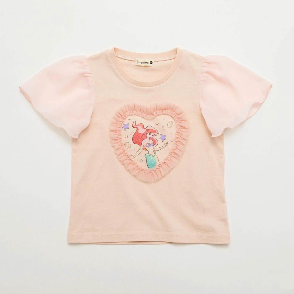 迪士尼限定 夢幻雪紡短袖上衣-卡通人物小美人魚-粉橘