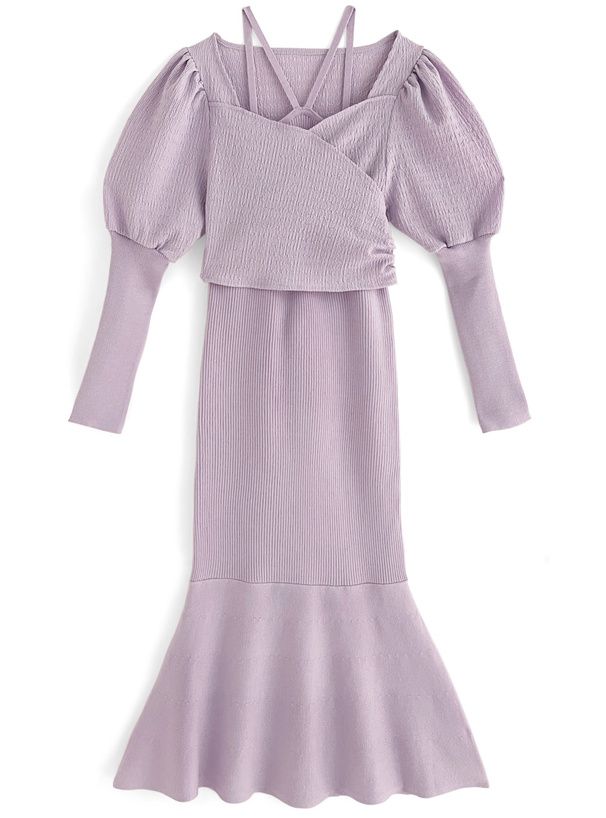 日本 GRL - 甜美小姐泡泡袖兩件式洋裝-象牙白