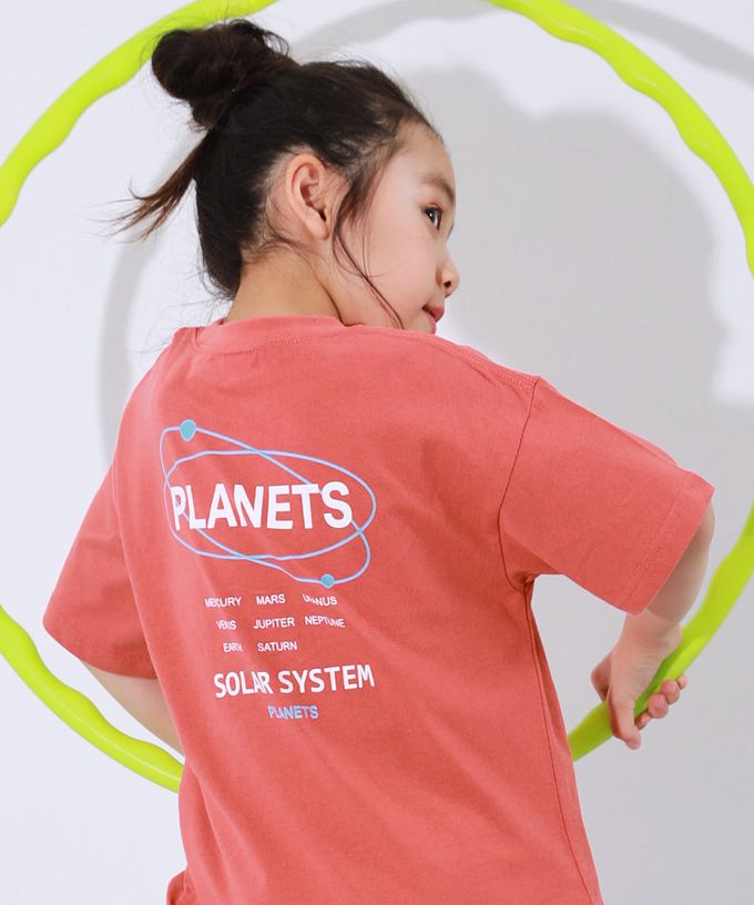 日本 devirock - 100%棉 定番印花短袖上衣-背後星球-灰棕