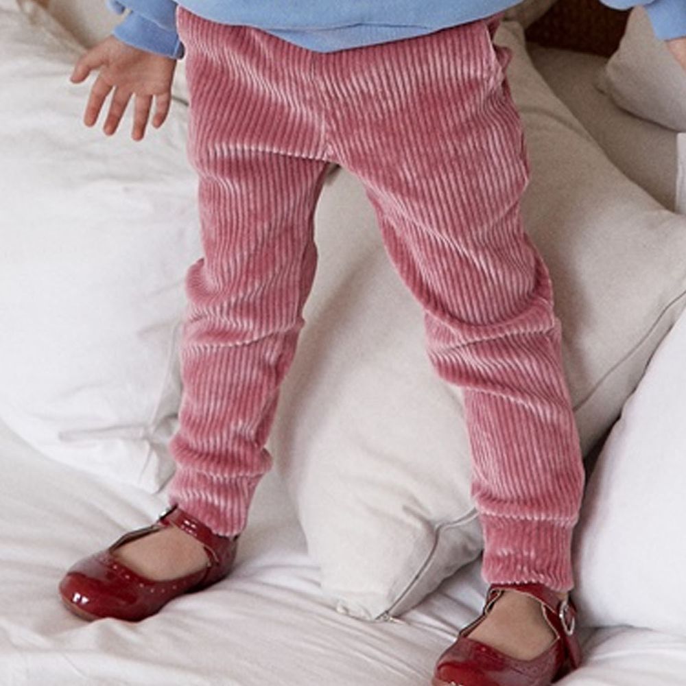 光澤感燈芯絨長褲-乾燥玫瑰粉 (7號(93~100cm))