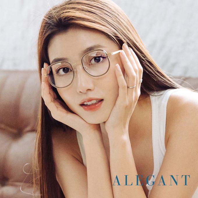 ALEGANT - 義式質感品月金溫莎圈縷空造型圓框UV400濾藍光眼鏡